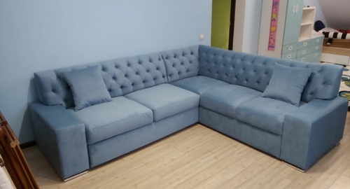 Перетяжка углового дивана на дому.  поселок Володарского